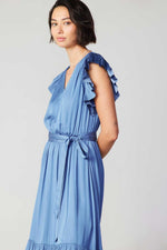 Natalia Flutter Sleeve Dress-Dusty Blue