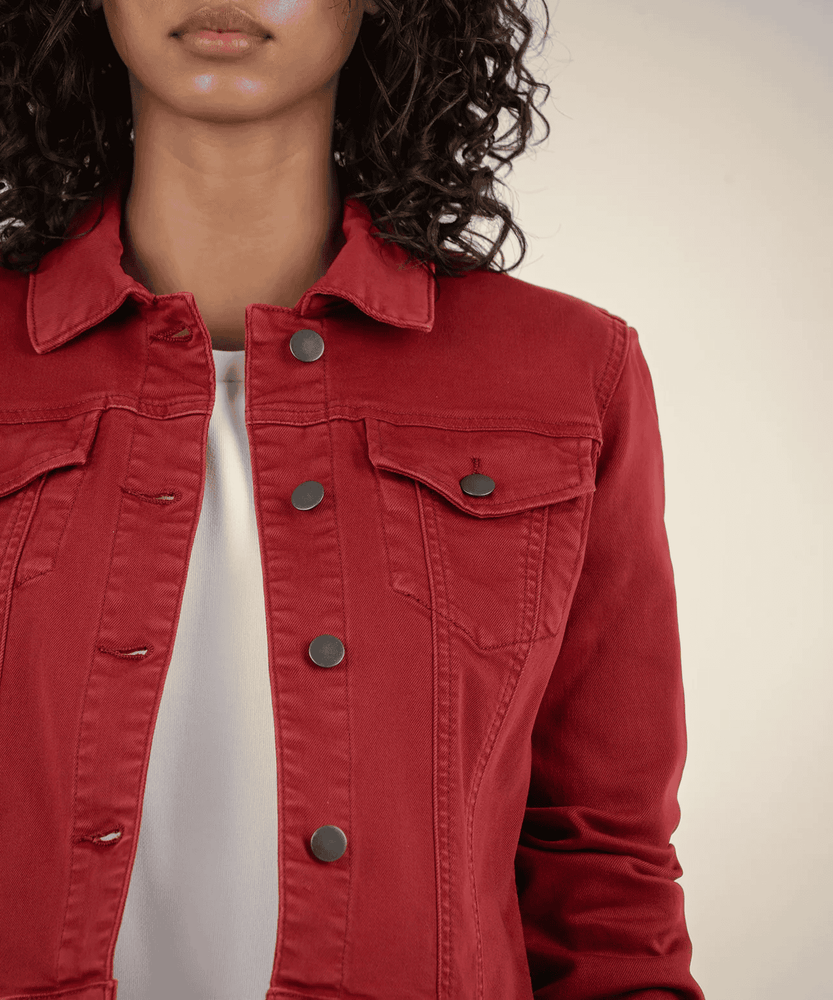 Julia Crop Denim Trucker Jacket-Red