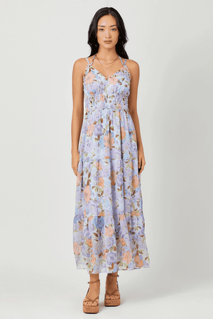 Printed Maxi Tiered Dress-Lavender Mix