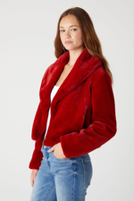 Faux Fur Cropped Jacket-Hot to Trot Red Orange