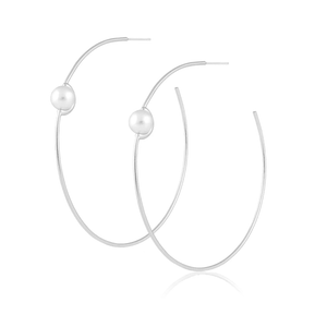 Belize Pearl Hoops-Silver