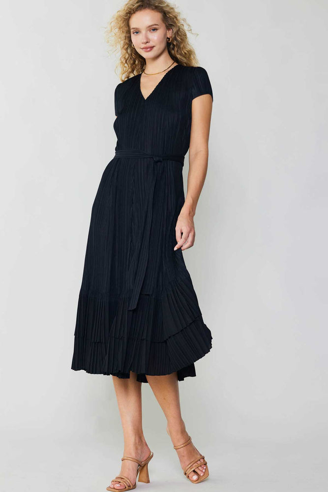 Pleated Midi Dress-Black