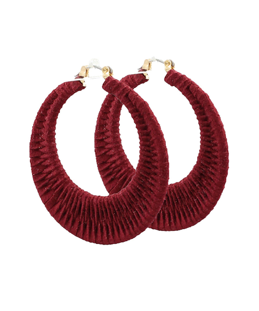 Faux Suede Wrapped Hoops-Burgundy