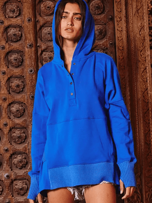 Long Sleeve Oversized Button Top- Royal Blue