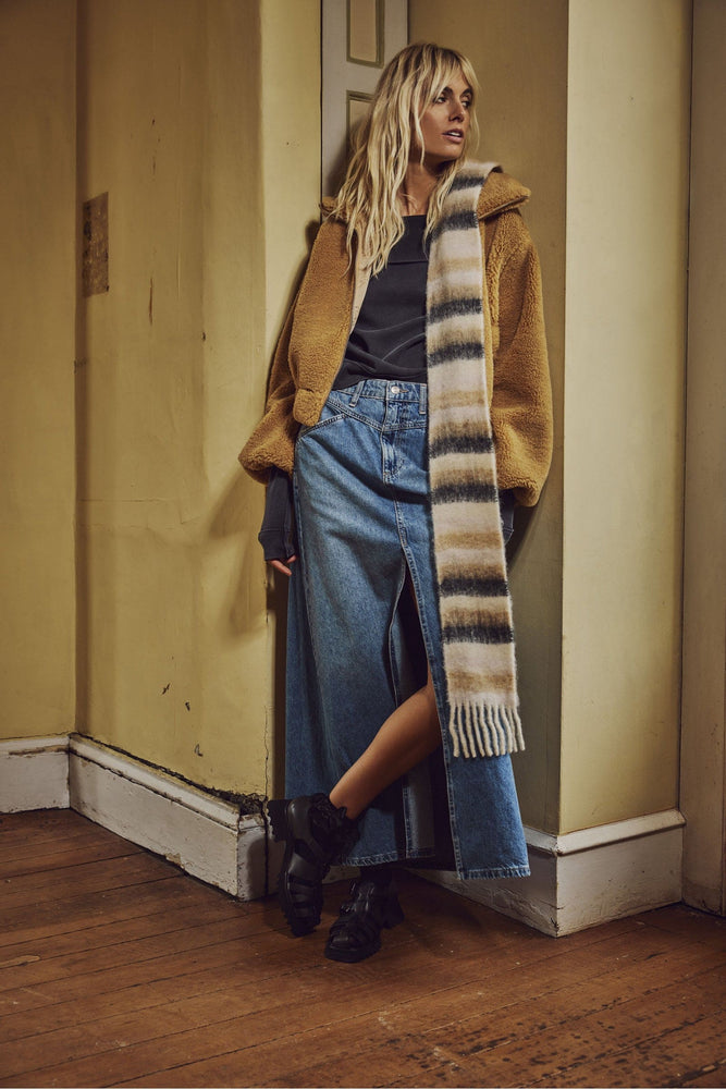 Come As You Are Denim Maxi Skirt-Sapphire Blue w Slit