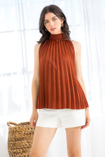 Sleeveless Smock Neck Top-Rust