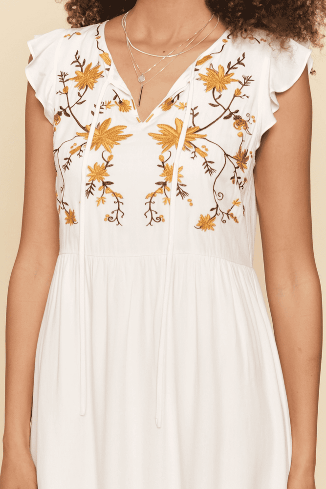 Floral Embroidery Dress-Ivory