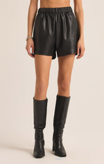 Tia Faux Leather Short-Black