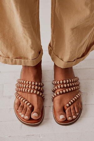 Beatrice Beaded Flat Sandal-Bronzer/Natural