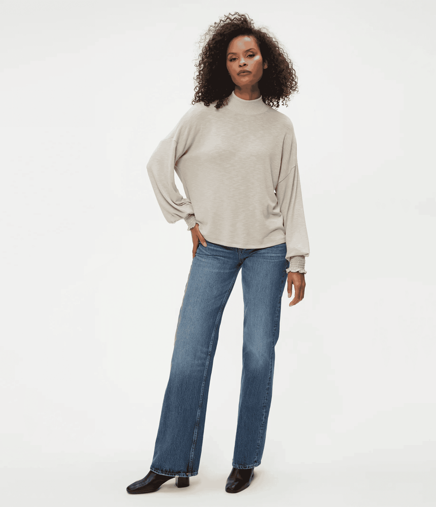 Lila Mock Neck Top-Oatmeal