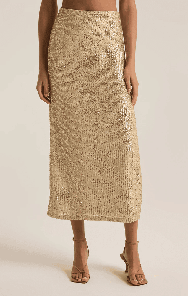 Saturn Sequin Midi Skirt-Champagne