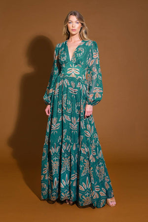 Printed Maxi Dress-Teal