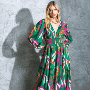 Printed Woven Maxi Dress-Green