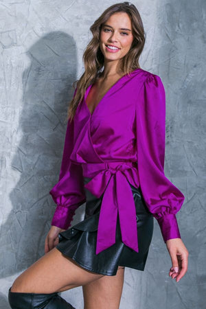 Satin Tie Top-Purple