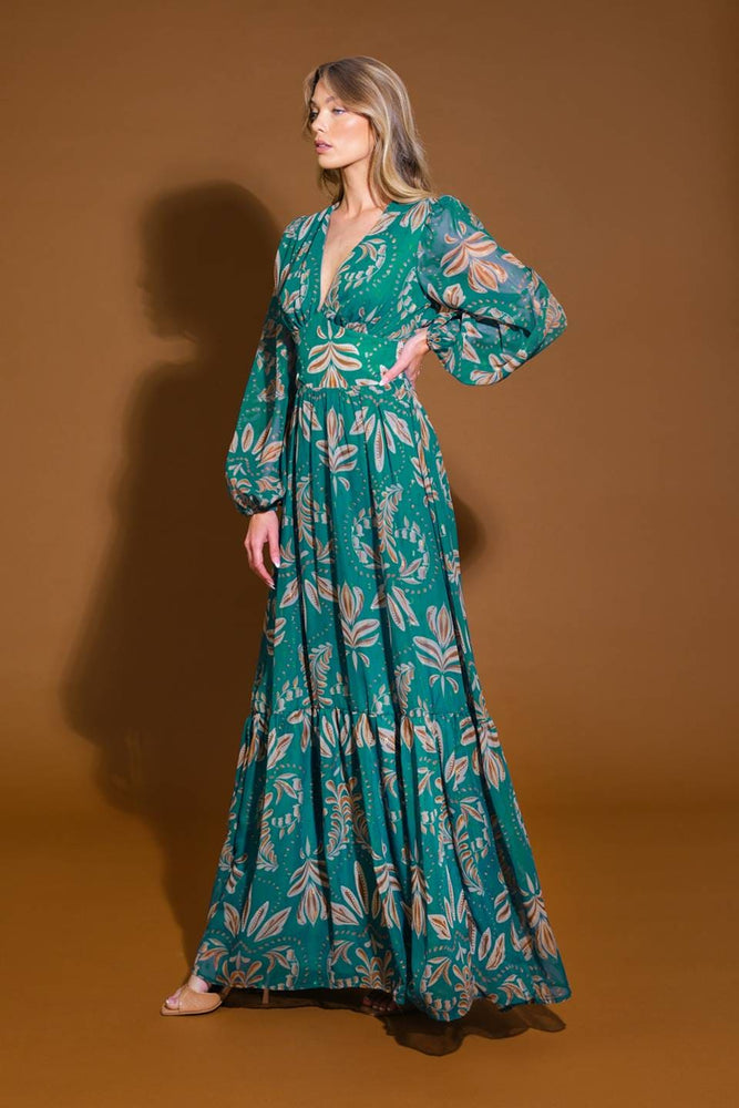 Printed Maxi Dress-Teal