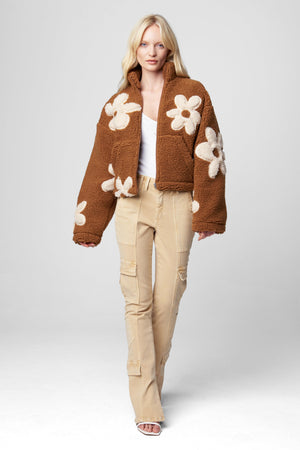 Flower Child Sherpa Jacket-Brown/Cream