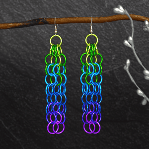 Long Mesh Chain Statement Earrings-Peacock