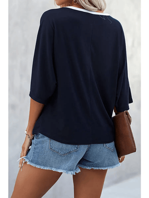 Dolman Half Sleeve Color Block Top-Navy/Orange