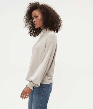 Lila Mock Neck Top-Oatmeal