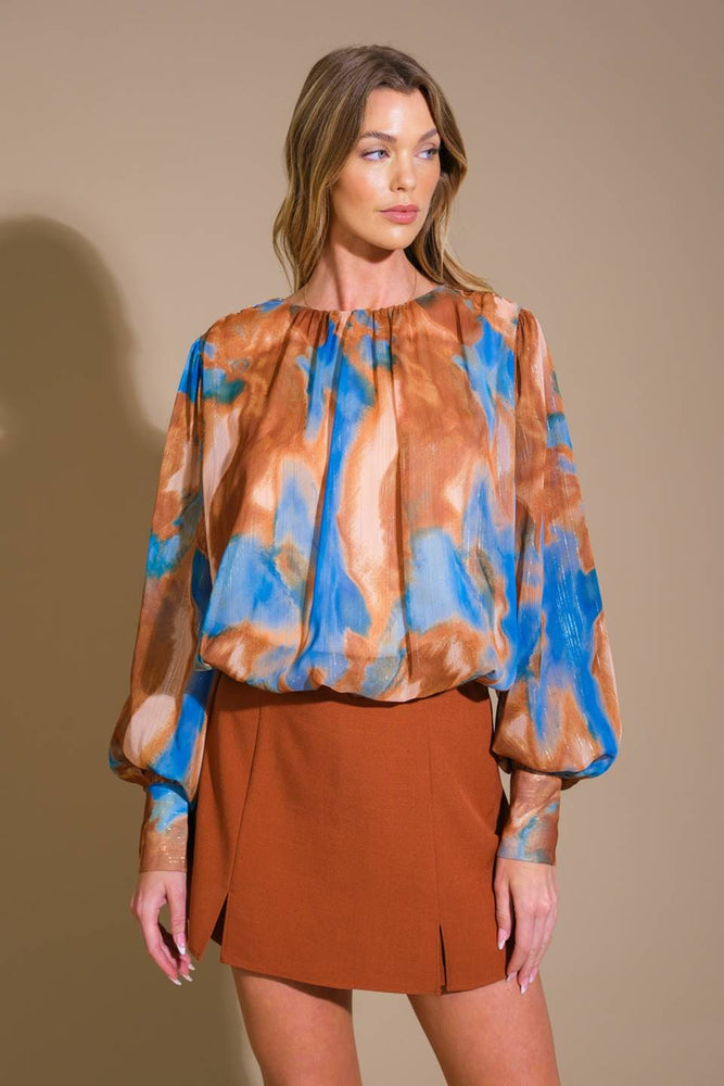 LS Printed Top-Brown Blue