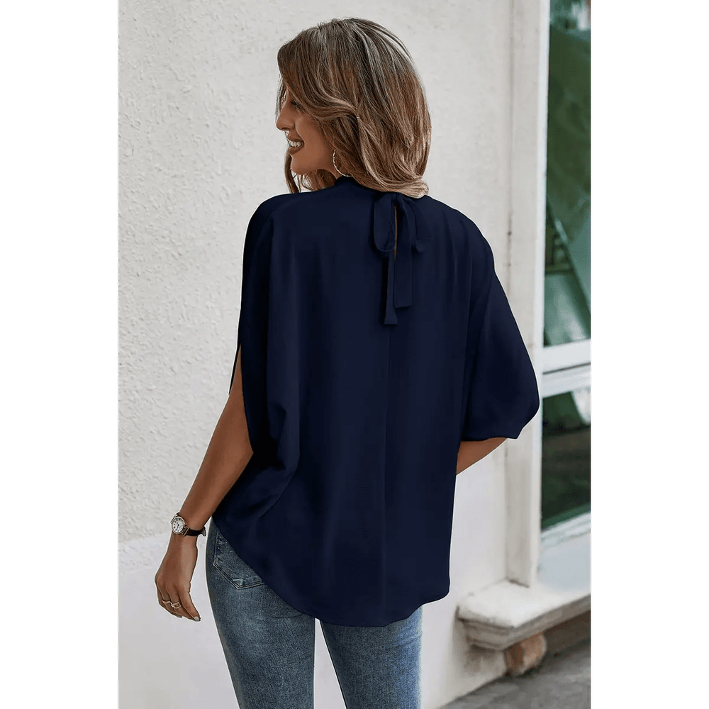 Solid Cape Short Sleeve Top-Navy