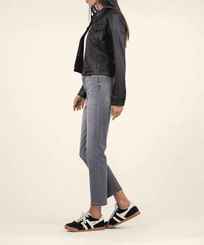 Julia Crop Coated Trucker Jacket-Black