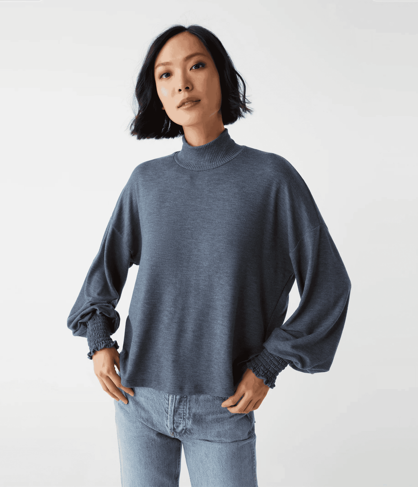 Lila Mock Neck Top-Heather Nocturnal