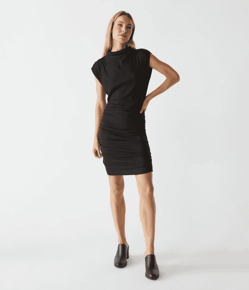 Gia Mock Neck Powershoulder dress-Black