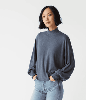 Lila Mock Neck Top-Heather Nocturnal