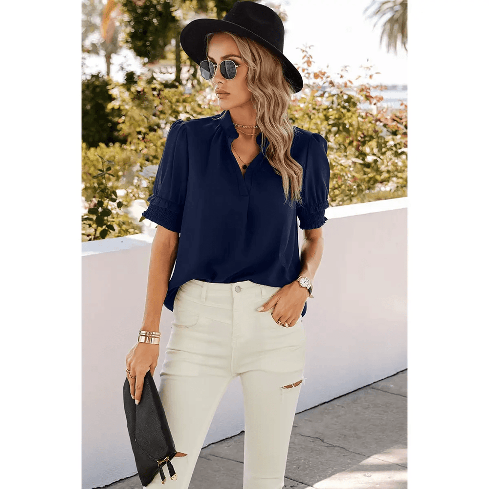 V-Neck Blouse- Navy