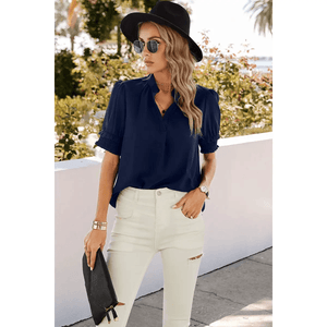 V-Neck Blouse- Navy