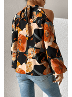 Floral Cold Shoulder Blouse-Orange/Multi