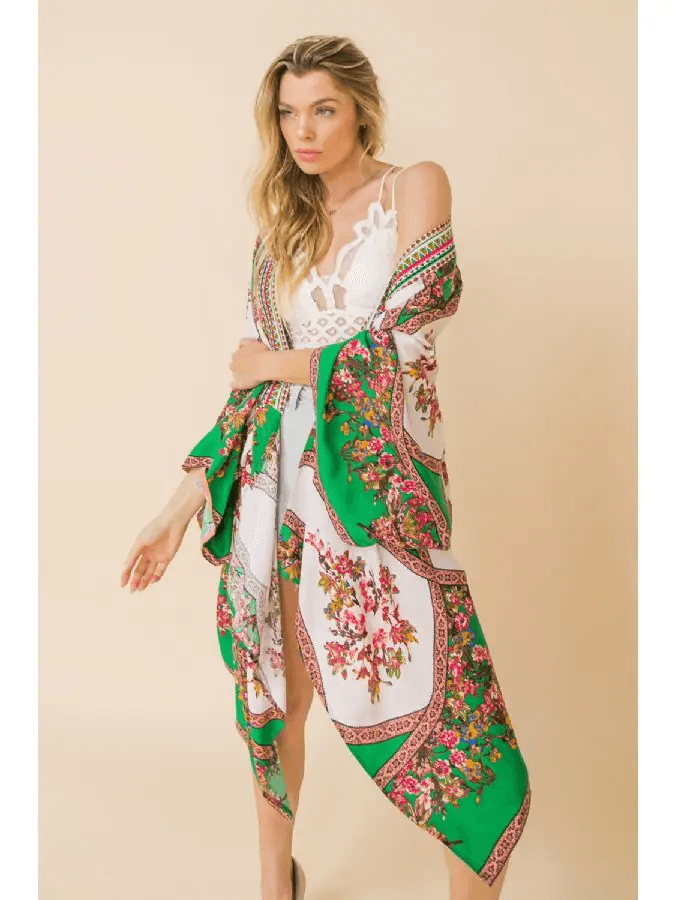 Printed Kimono-Green&Pink