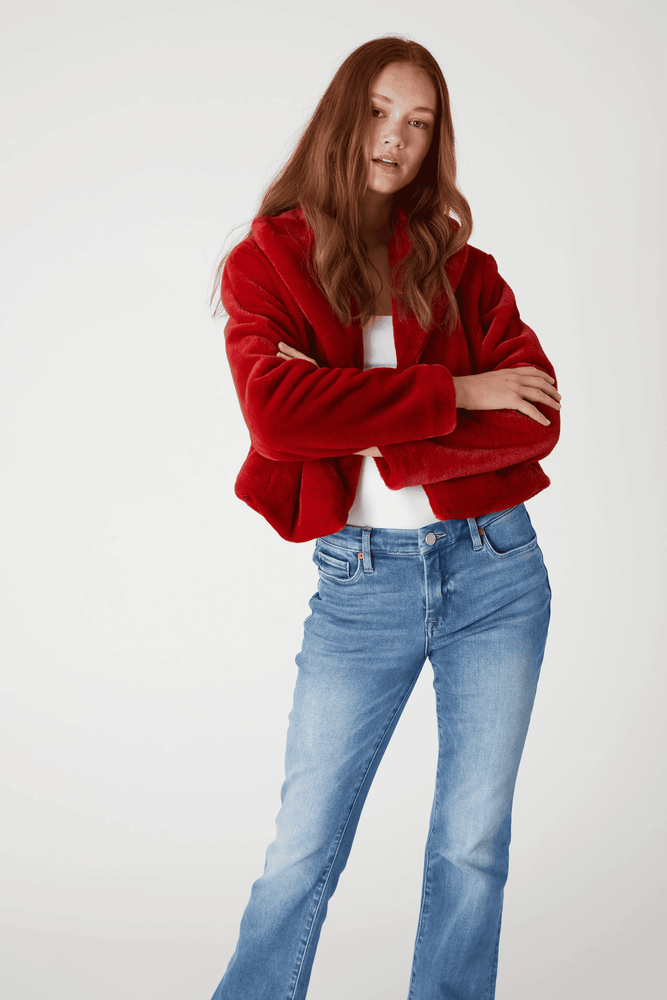 Faux Fur Cropped Jacket-Hot to Trot Red Orange