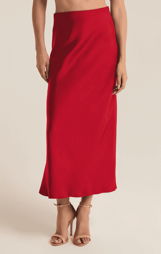 Europa Luxe Sheen Midi Skirt-Haute Red