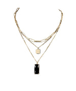 3 Row Chain Glass Necklace-Black