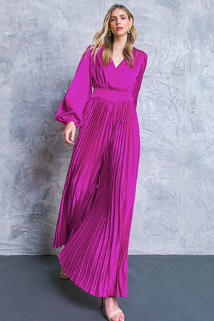 Solid Satin Jumpsuit- Fuchsia