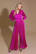 Solid Satin Jumpsuit- Fuchsia