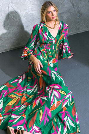Printed Woven Maxi Dress-Green
