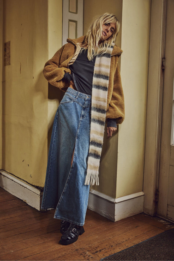 Come As You Are Denim Maxi Skirt-Sapphire Blue w Slit
