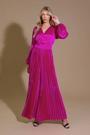 Solid Satin Jumpsuit- Fuchsia