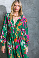 Printed Woven Maxi Dress-Green