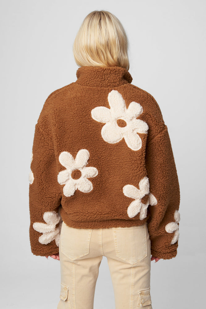 Flower Child Sherpa Jacket-Brown/Cream