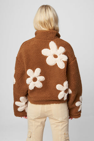 Flower Child Sherpa Jacket-Brown/Cream