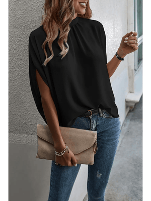 Solid Cape Short Sleeve Top-Black