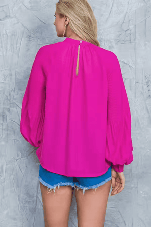 High Neck LS Top-Fuchsia