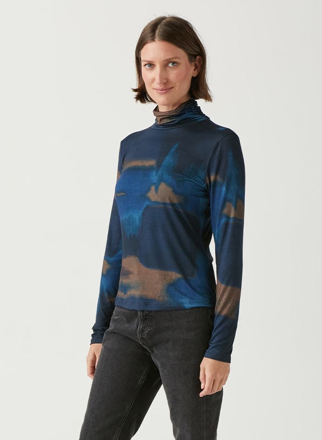 Clara Ruched Neck Turtleneck- Nocturnal Combo