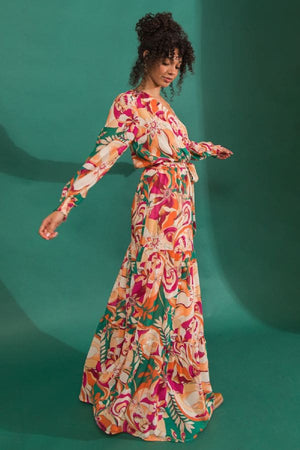 Printed Maxi Dress-Orange Multi