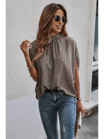 Solid Cape Short Sleeve Top-Grey Leopard