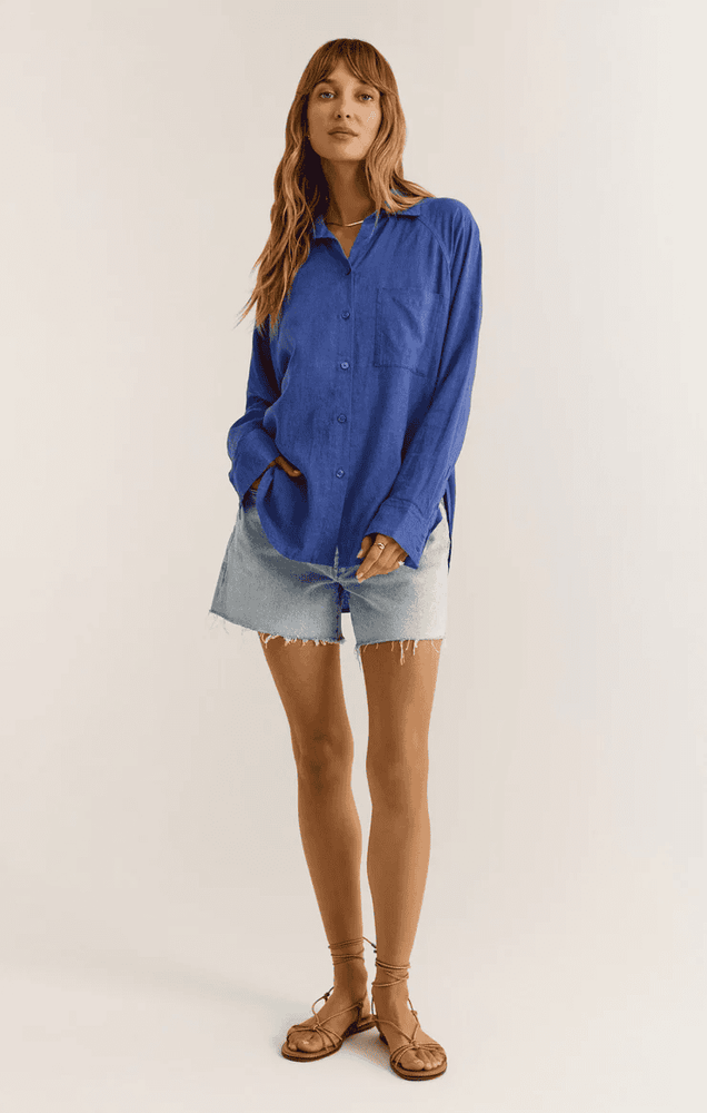 The Perfect Linen Top-Blue Wave